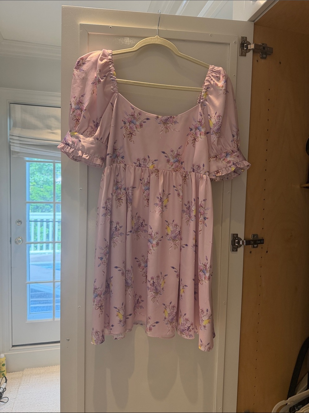 LoveShackFancy Lilac Floral Puff Sleeve Mini Dress